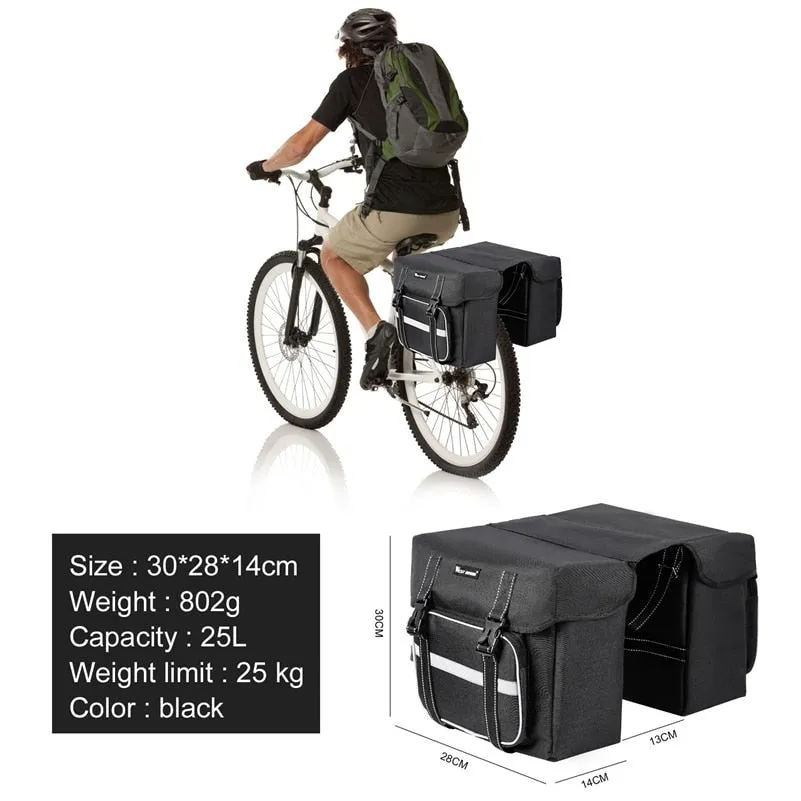 25L Large Capacity Bicycle Rear Seat Bag Rain Cover Outdoor Cycling MTB Road Bike Rear Seat Trunk Double Pannier Bag