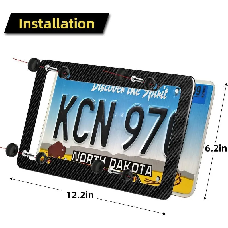 2pcs Carbon Fiber Texture License Plate Frames with Screw Caps