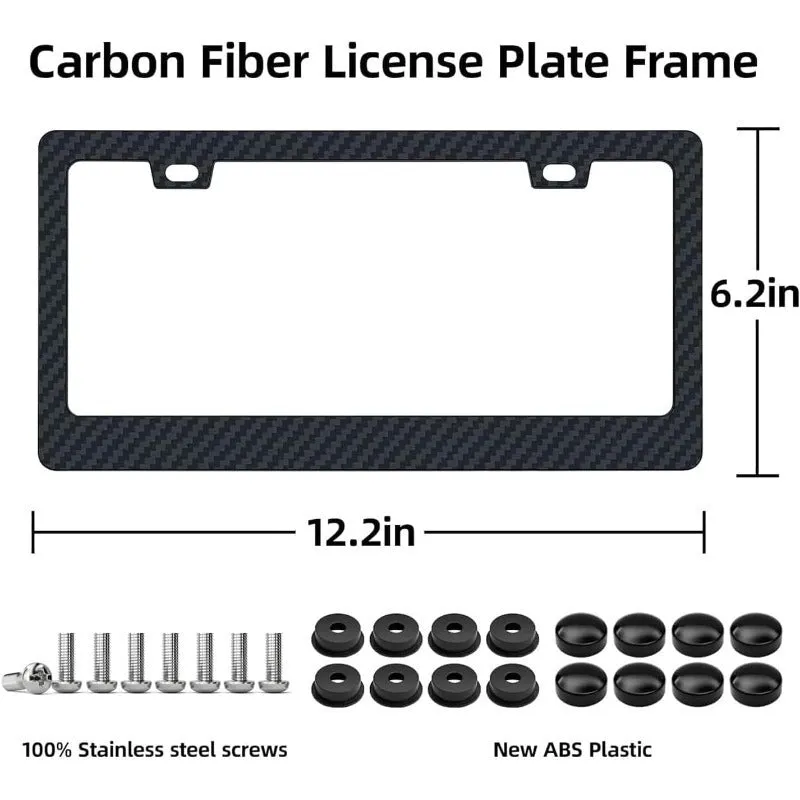 2pcs Carbon Fiber Texture License Plate Frames with Screw Caps