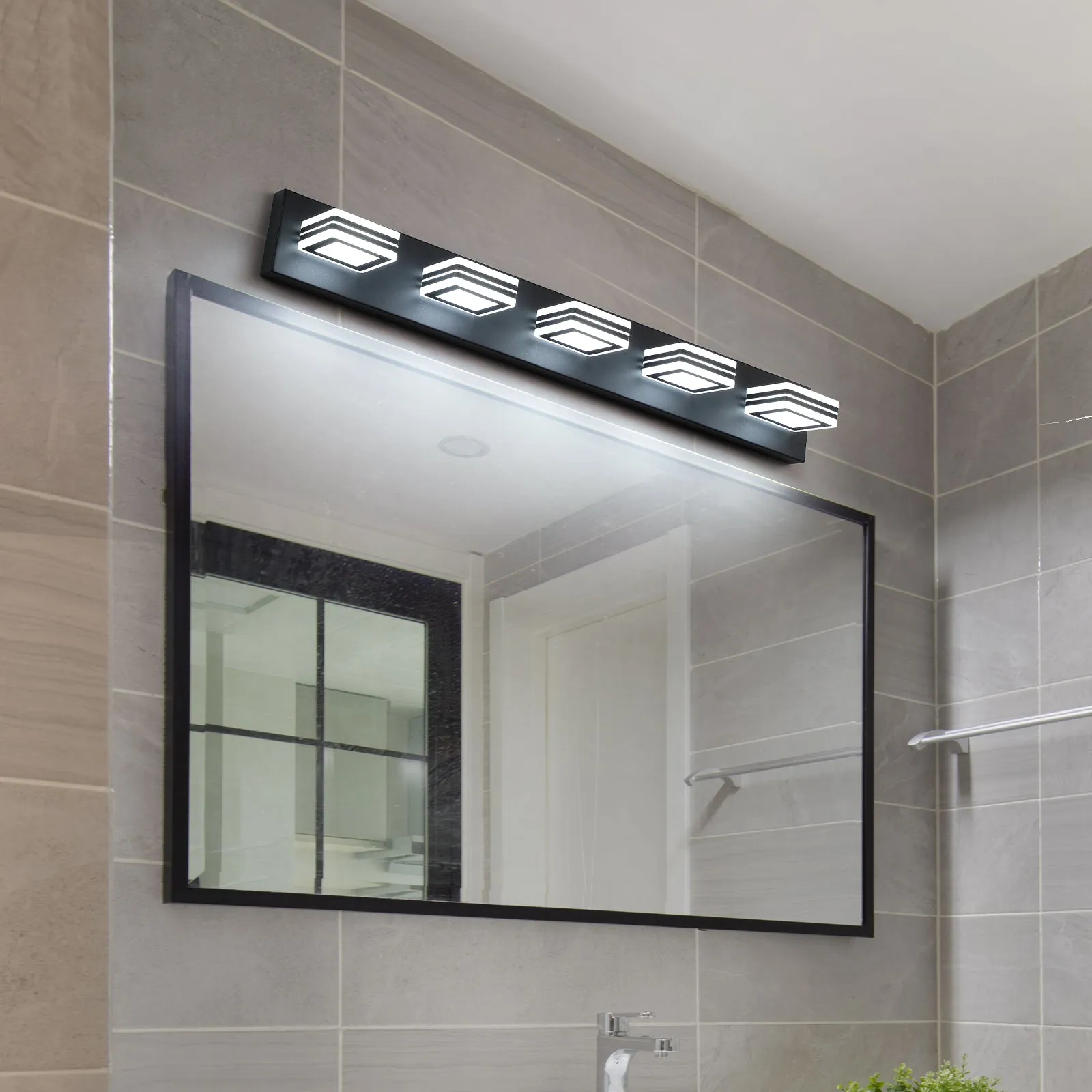 32" Black Vanity Light Modern Bathroom LED Mirror Light Rectangular 5 Lights