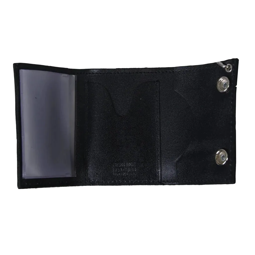 4" Skeleton Finger Tri-fold WLB1022 Black Leather Tri-Fold Wallet with Chain | Hot Leathers