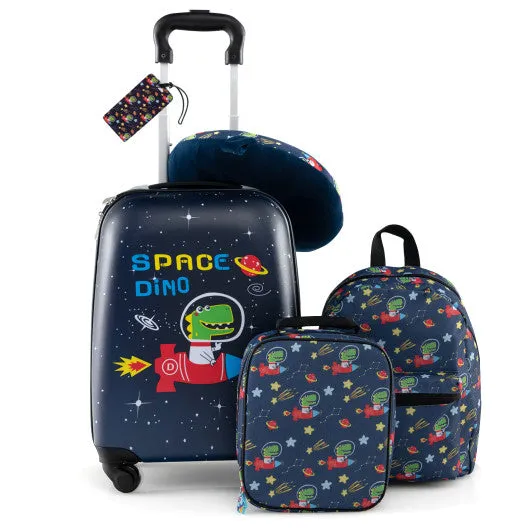 5 Piece Kids Luggage Set with Backpack  Neck Pillow  Name Tag  Lunch Bag-Dark Blue