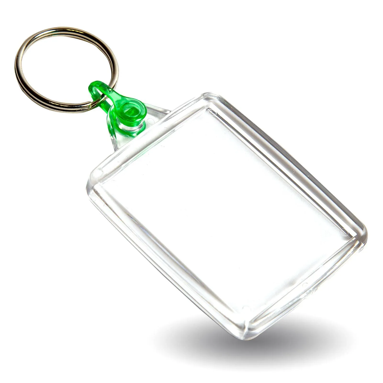 A502 Rectangular Blank Plastic Photo Insert Keyring with Coloured Connector - 45 x 35mm - Pack of 50