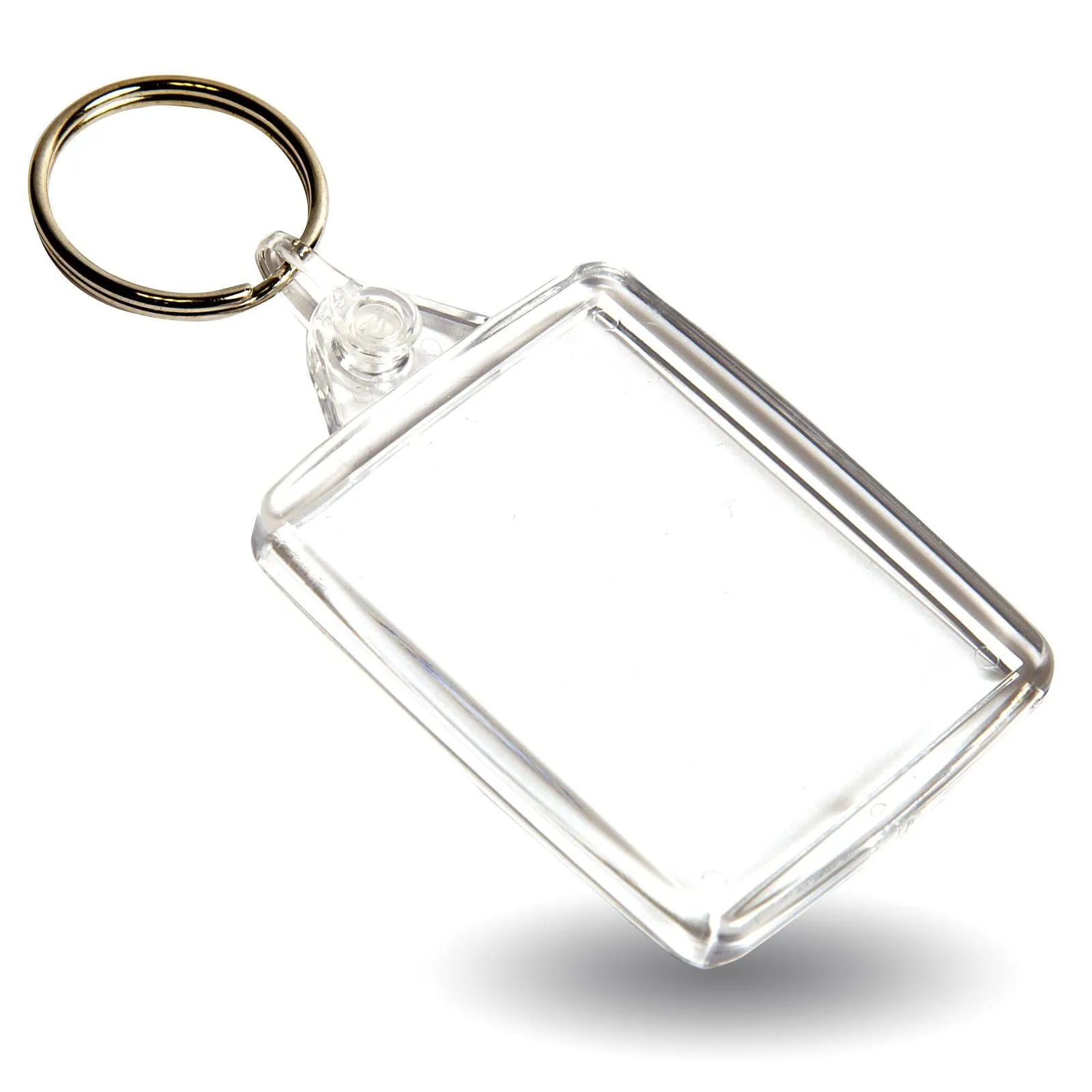 A502 Rectangular Blank Plastic Photo Insert Keyring with Coloured Connector - 45 x 35mm - Pack of 50