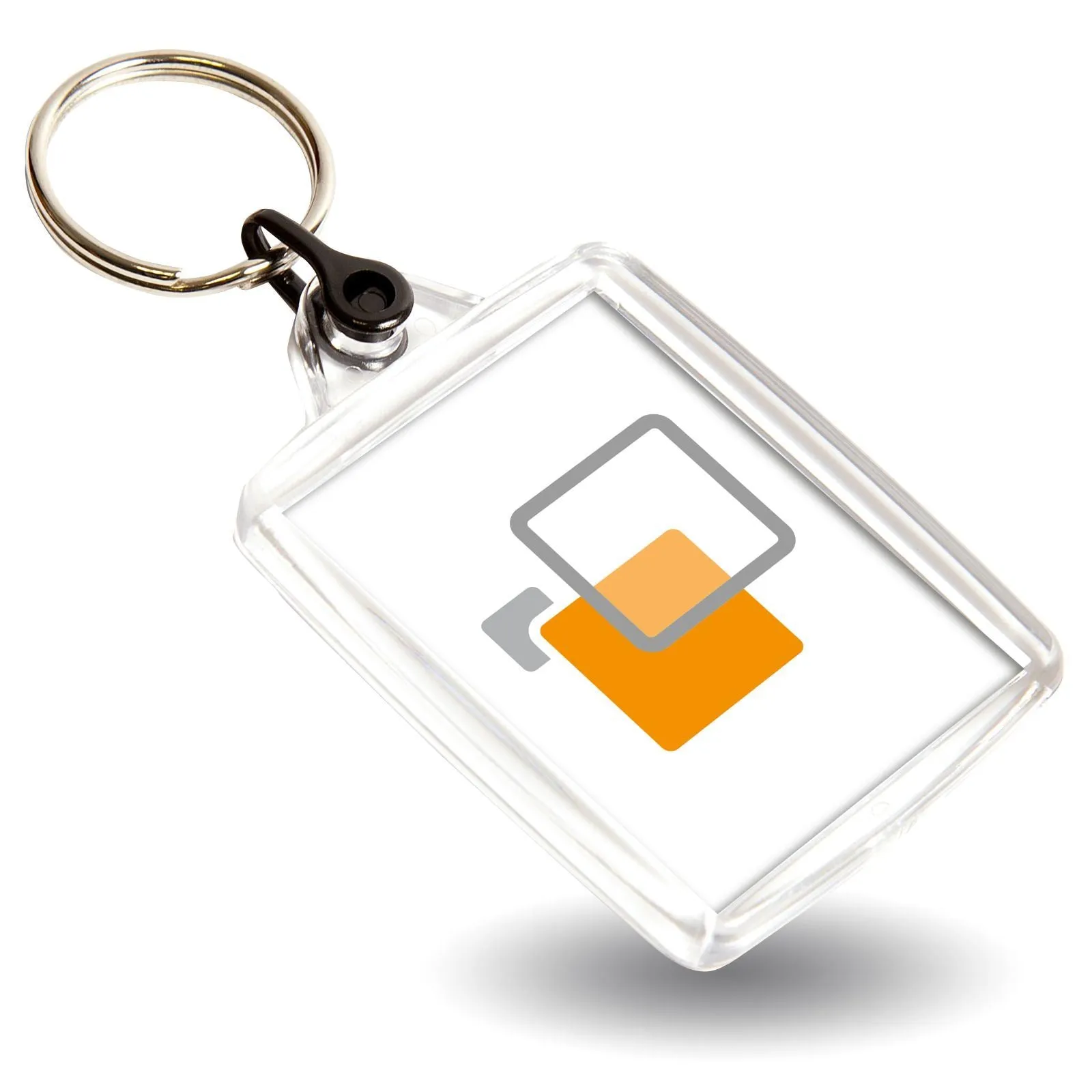 A502 Rectangular Blank Plastic Photo Insert Keyring with Coloured Connector - 45 x 35mm - Pack of 50