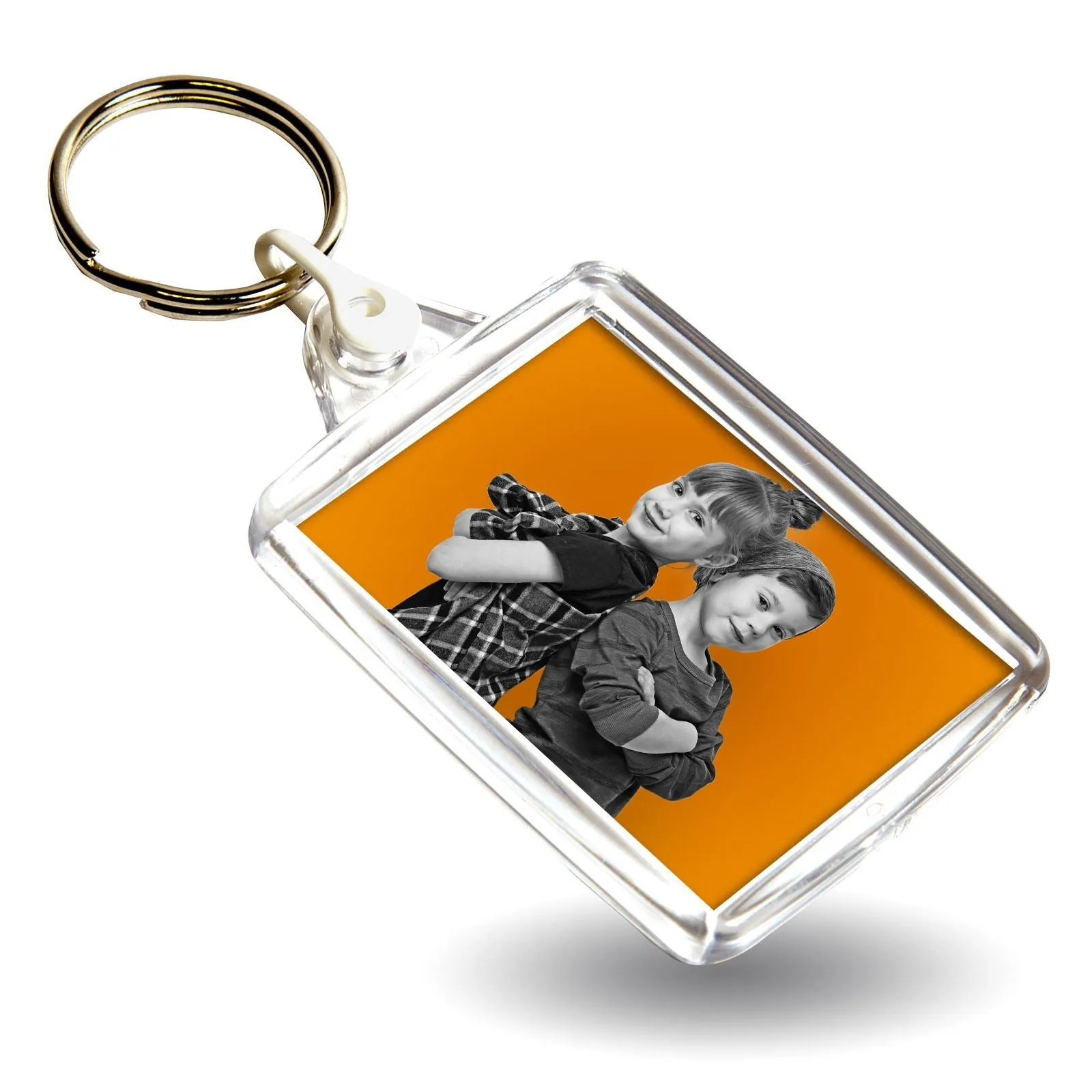 A502 Rectangular Blank Plastic Photo Insert Keyring with Coloured Connector - 45 x 35mm - Pack of 50