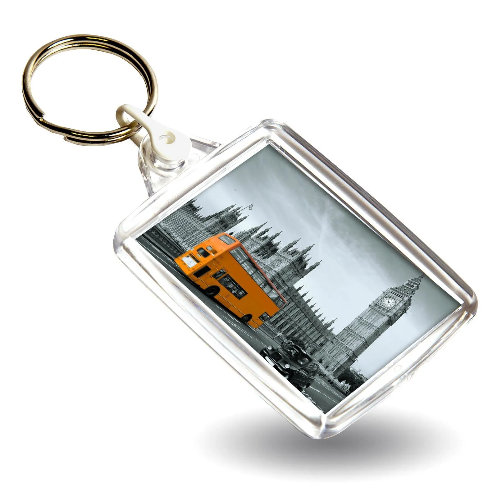 A502 Rectangular Blank Plastic Photo Insert Keyring with Coloured Connector - 45 x 35mm - Pack of 50