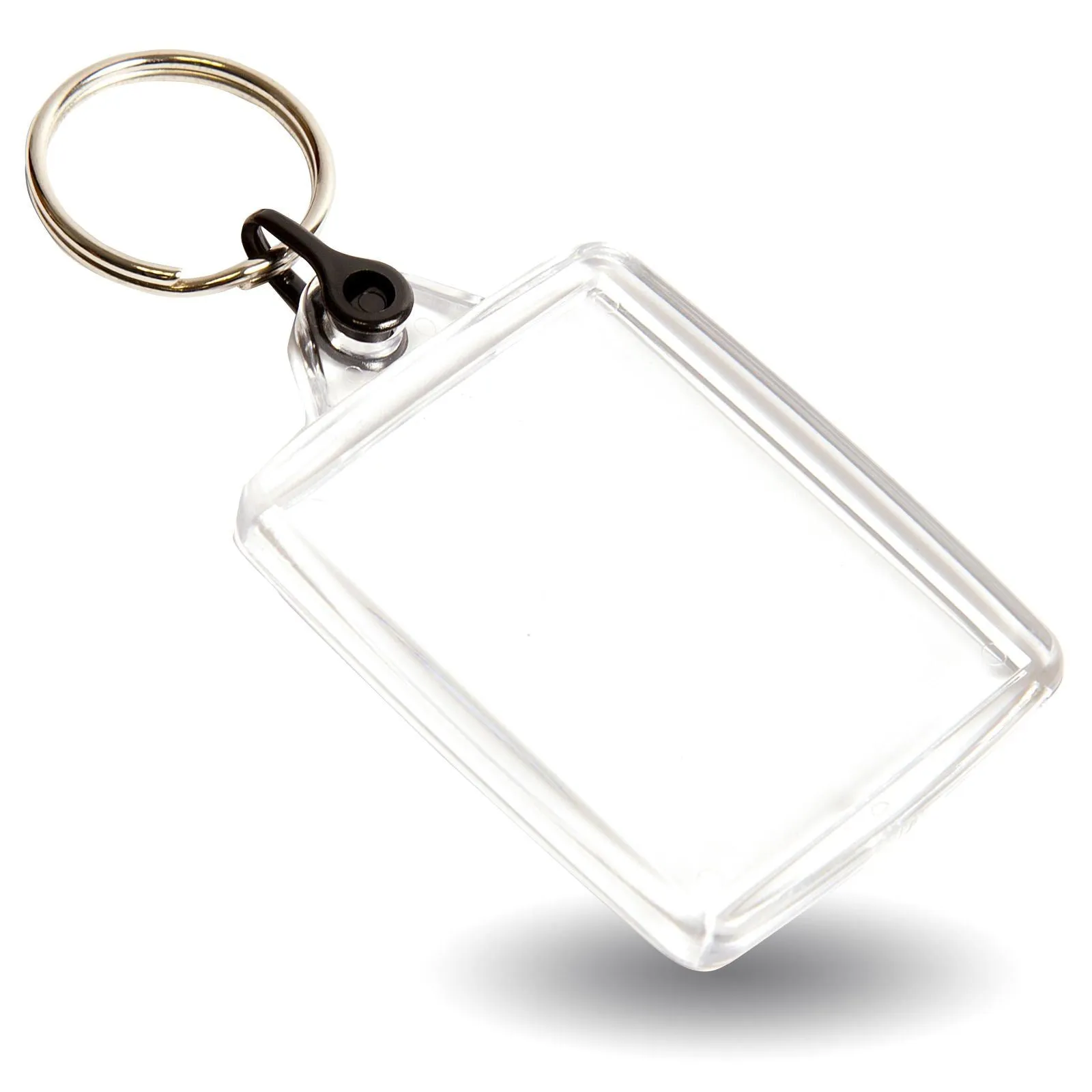 A502 Rectangular Blank Plastic Photo Insert Keyring with Coloured Connector - 45 x 35mm - Pack of 50