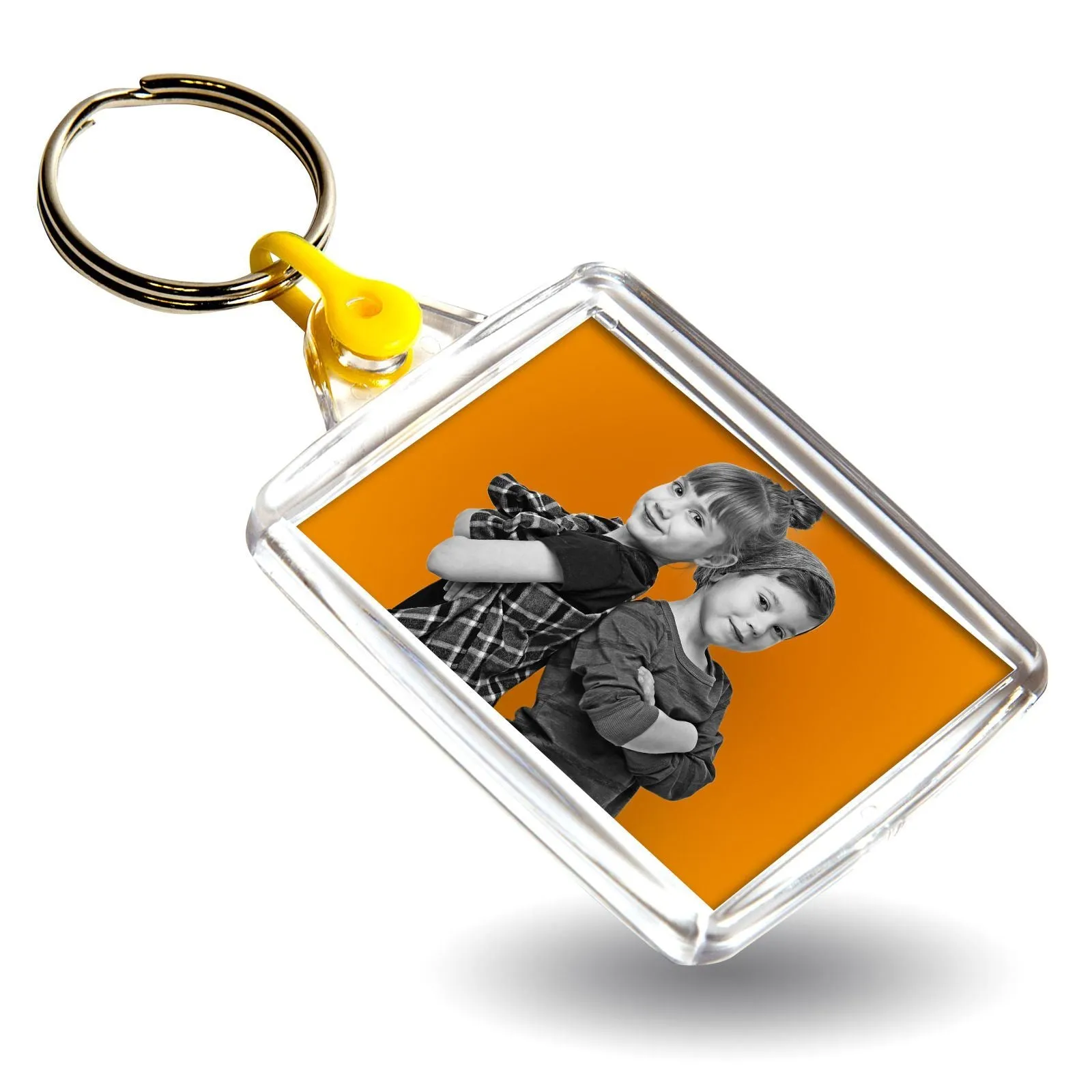 A502 Rectangular Blank Plastic Photo Insert Keyring with Coloured Connector - 45 x 35mm - Pack of 50