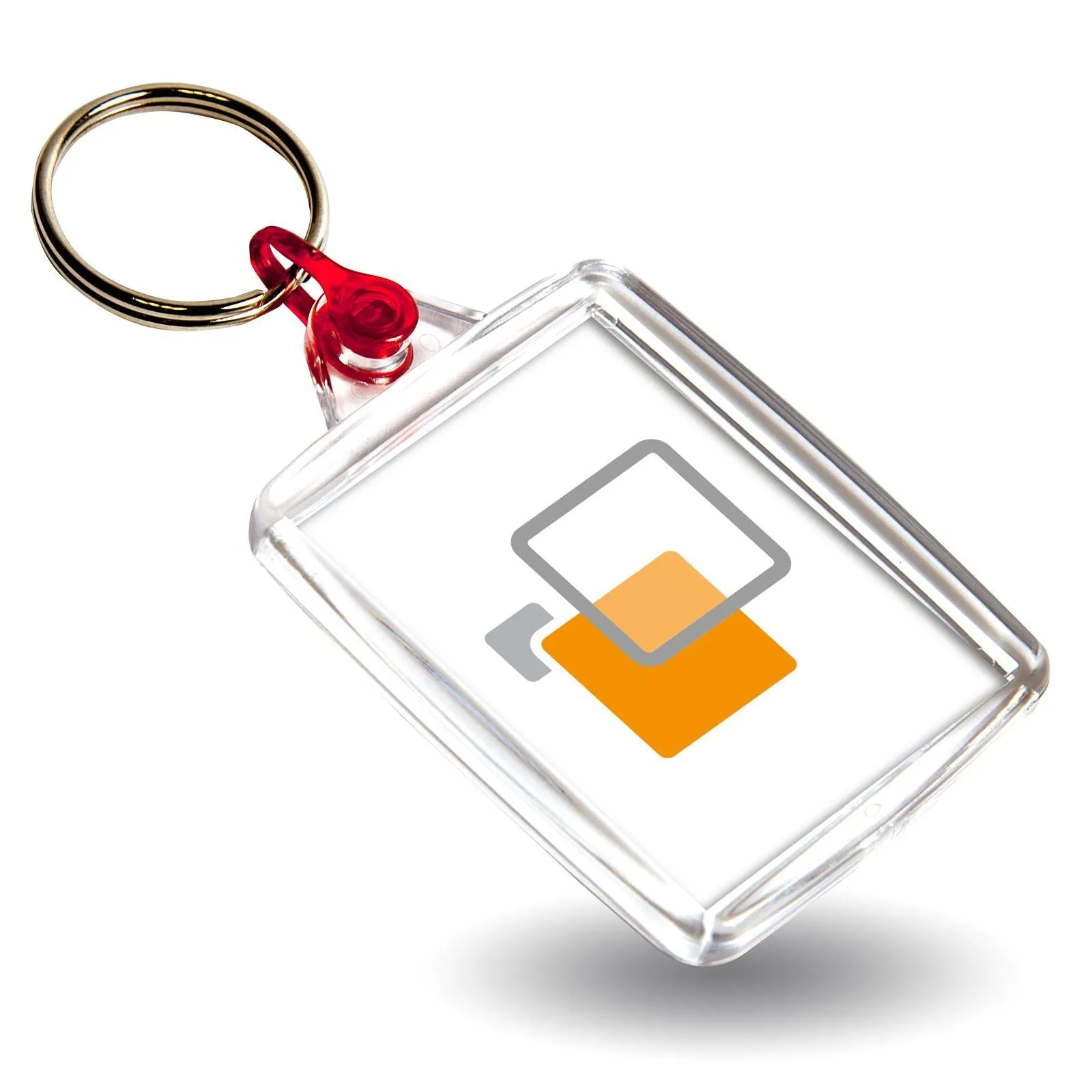 A502 Rectangular Blank Plastic Photo Insert Keyring with Coloured Connector - 45 x 35mm - Pack of 50