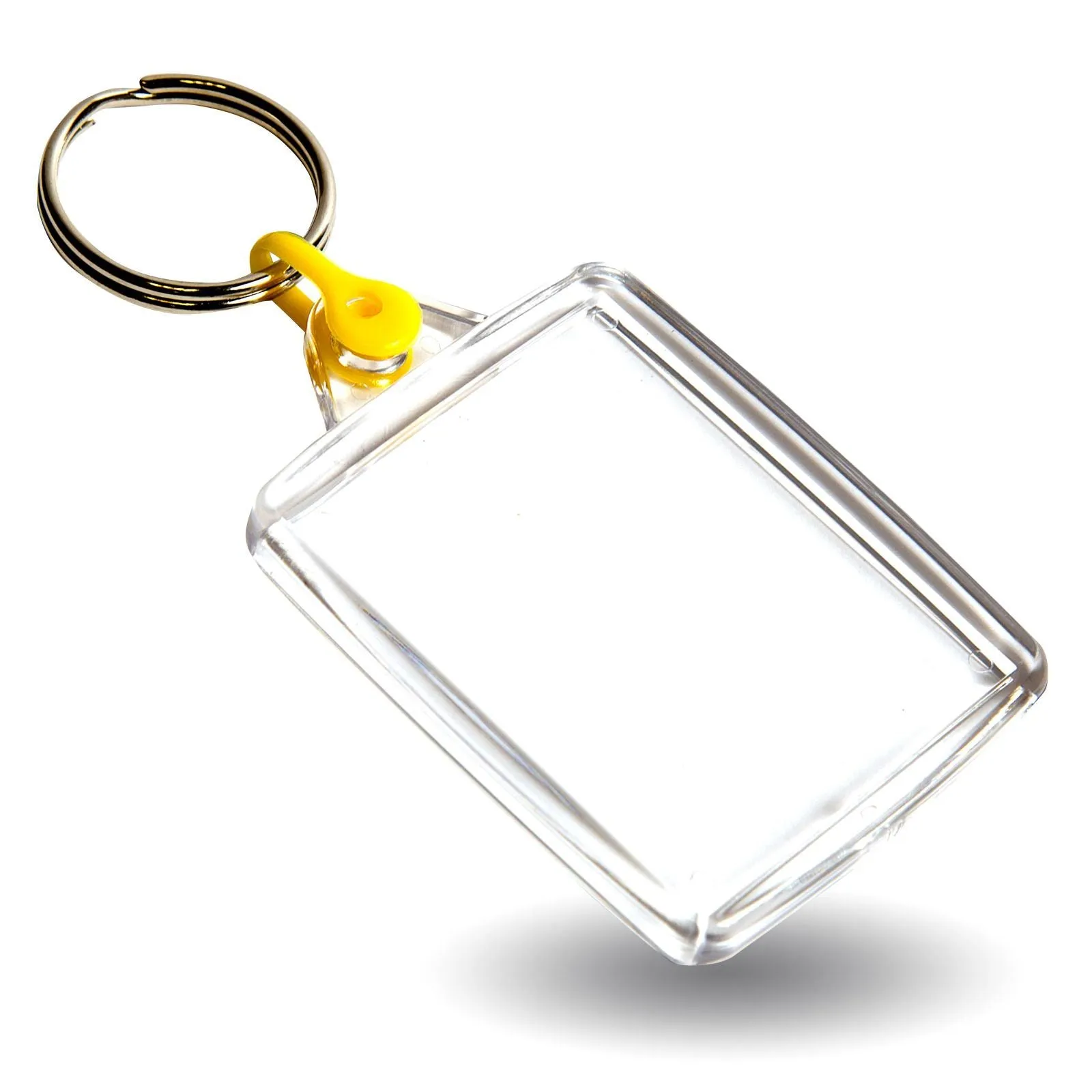 A502 Rectangular Blank Plastic Photo Insert Keyring with Coloured Connector - 45 x 35mm - Pack of 50