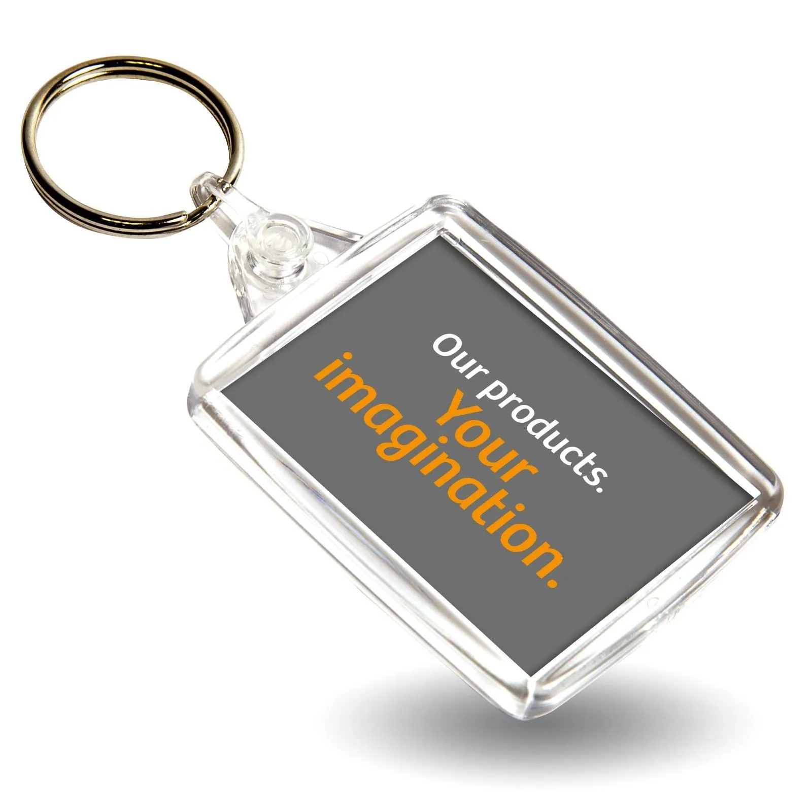 A502 Rectangular Blank Plastic Photo Insert Keyring with Coloured Connector - 45 x 35mm - Pack of 50