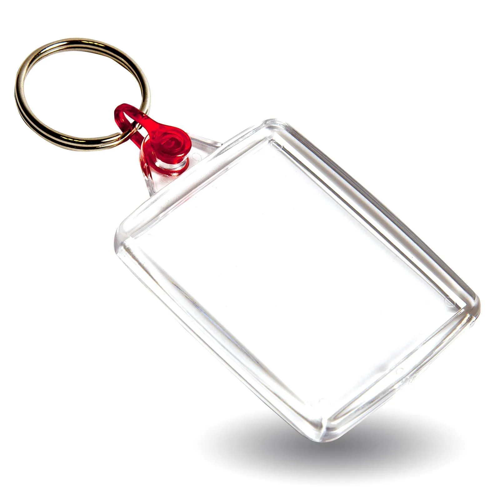 A502 Rectangular Blank Plastic Photo Insert Keyring with Coloured Connector - 45 x 35mm - Pack of 50