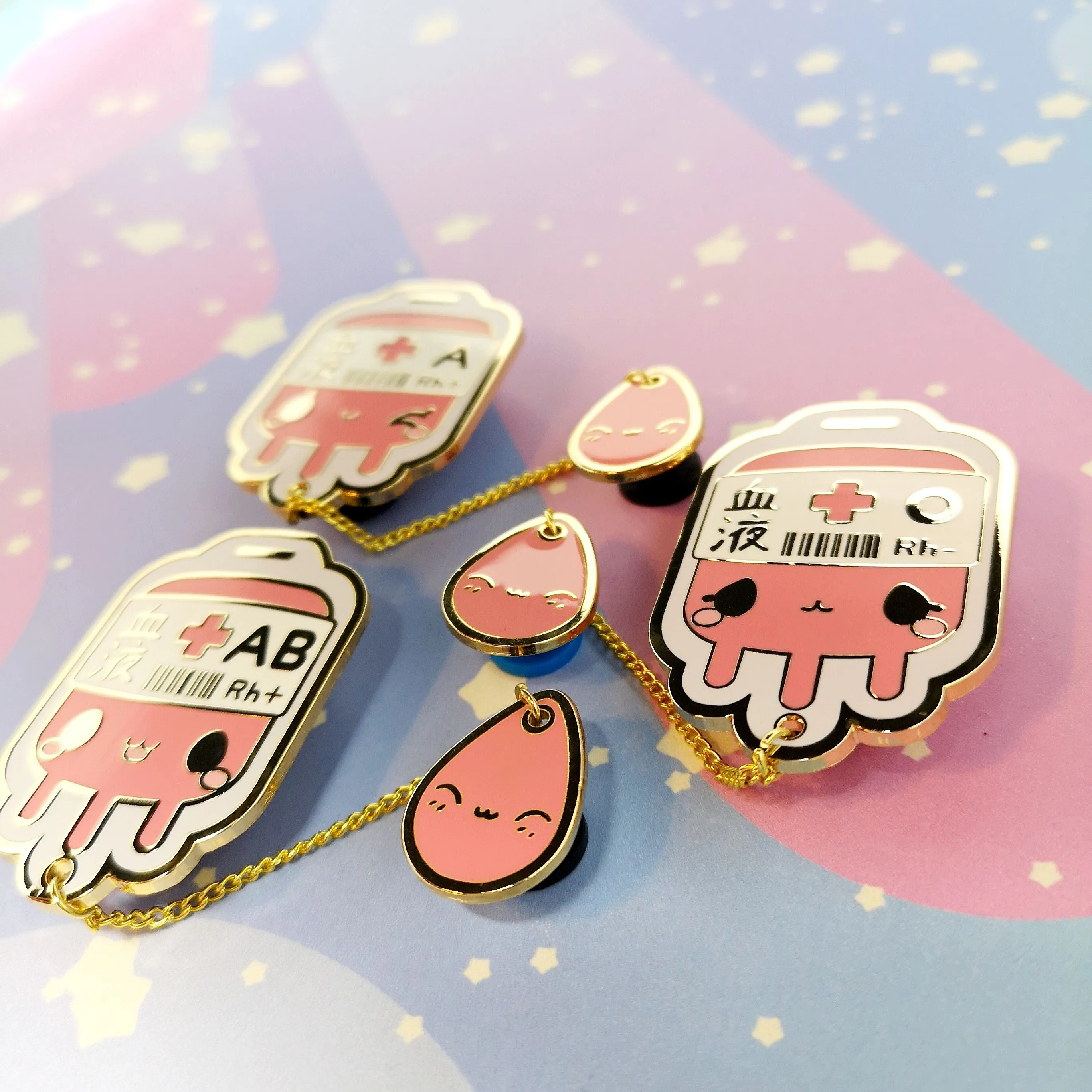 AB  Positive Blood Bag-- Hard Enamel Collar Pin -- Kawaii Medical Pins Series