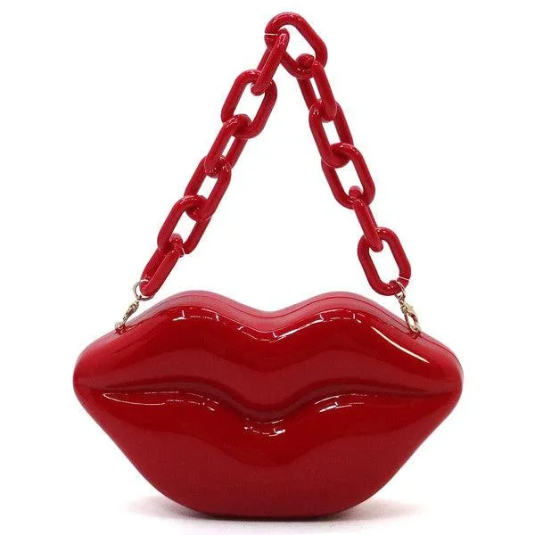 Acrylic Hard Case Lips Clutch Crossbody Bag