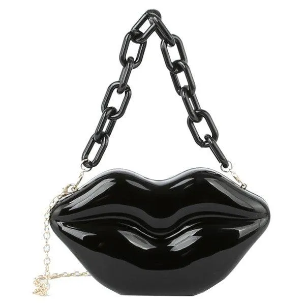 Acrylic Hard Case Lips Clutch Crossbody Bag