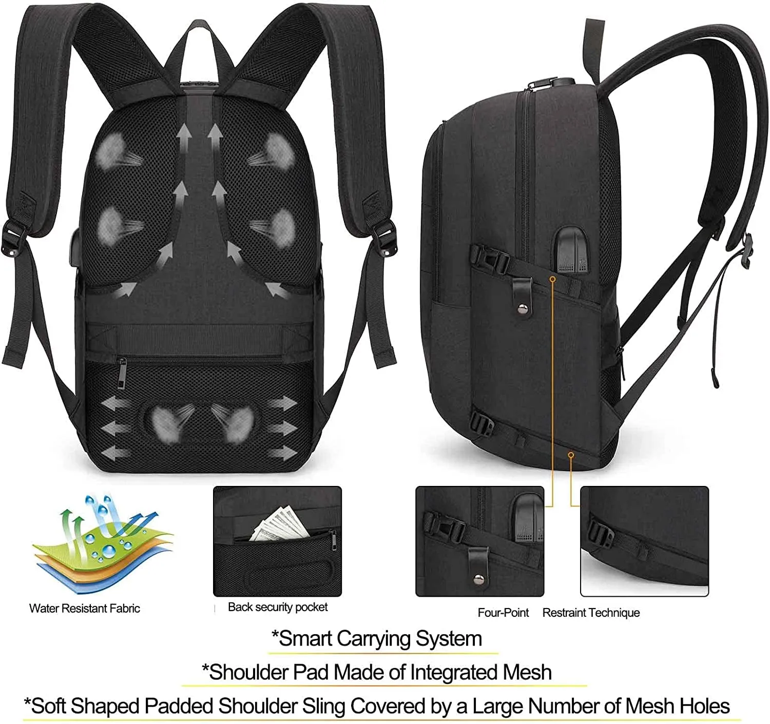 Anti-Theft, Water-Resistant, Modern Laptop Backpack: Adventure-Ready | Built-in USB Charging Port