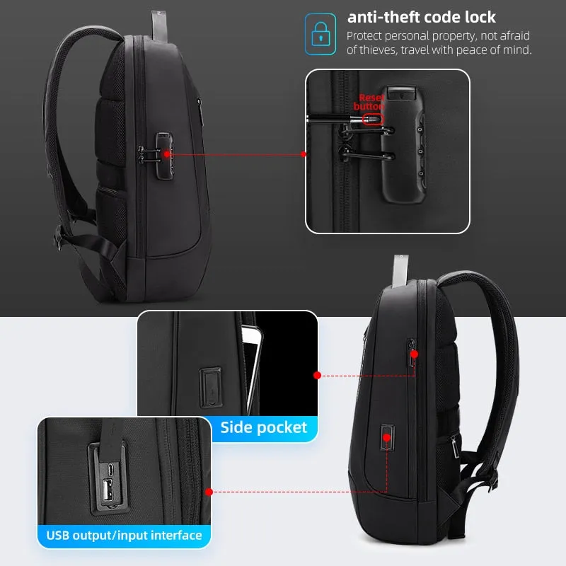 Backpack with Anti-theft Back Pocket Waterproof 15.6 Inch Black for Men USB Charging Business Travel Backpack