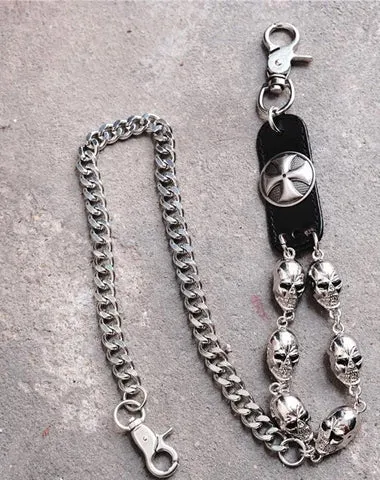 Badass Hip Hop Mens Skull Cross Wallet Chain Silver Pants Chain Biker Chain For Men