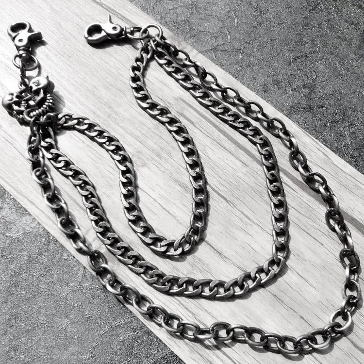 Badass Men's Silver Trifold Skull Pants Chain Biker Wallet Chain For Men