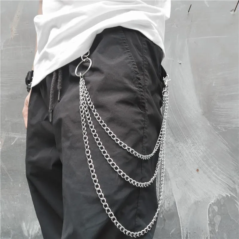 Badass Punk Mens Long Three Layer jeans chain jean chain Pants Chain Wallet Chain For Men