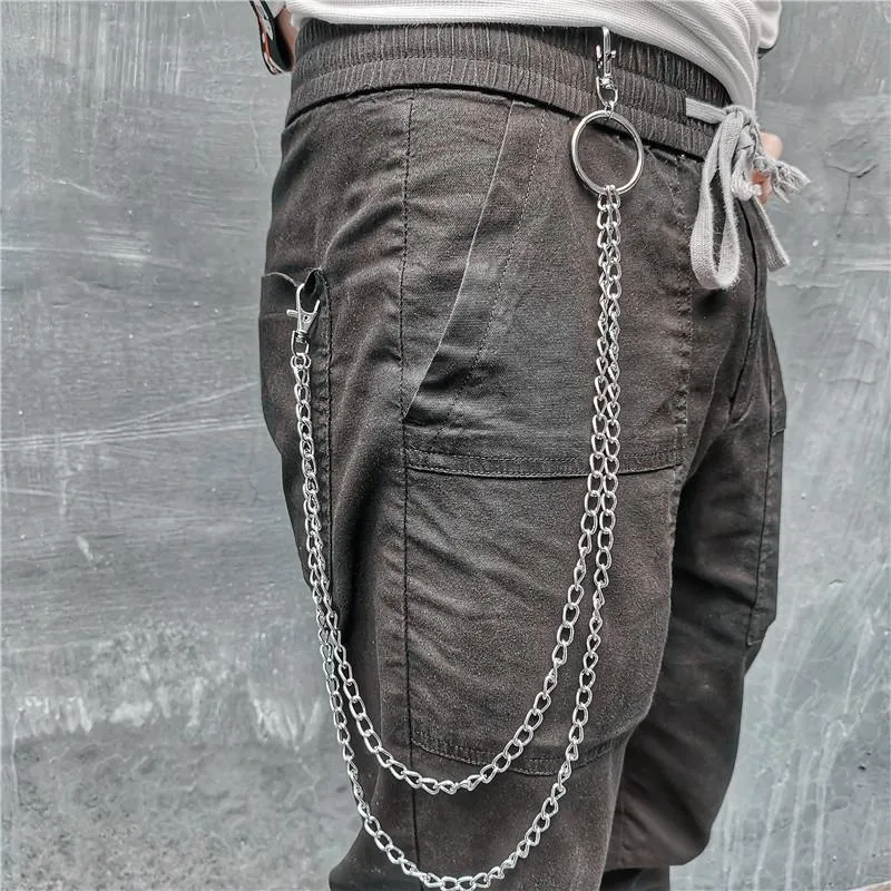 Badass Stainless Steel Mens Double Layer Pants Chain Long Wallet Chain For Men