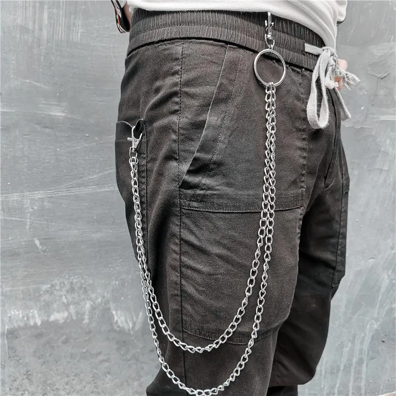 Badass Stainless Steel Mens Double Layer Pants Chain Long Wallet Chain For Men