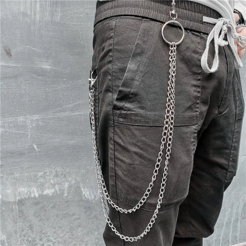 Badass Stainless Steel Mens Double Layer Pants Chain Long Wallet Chain For Men