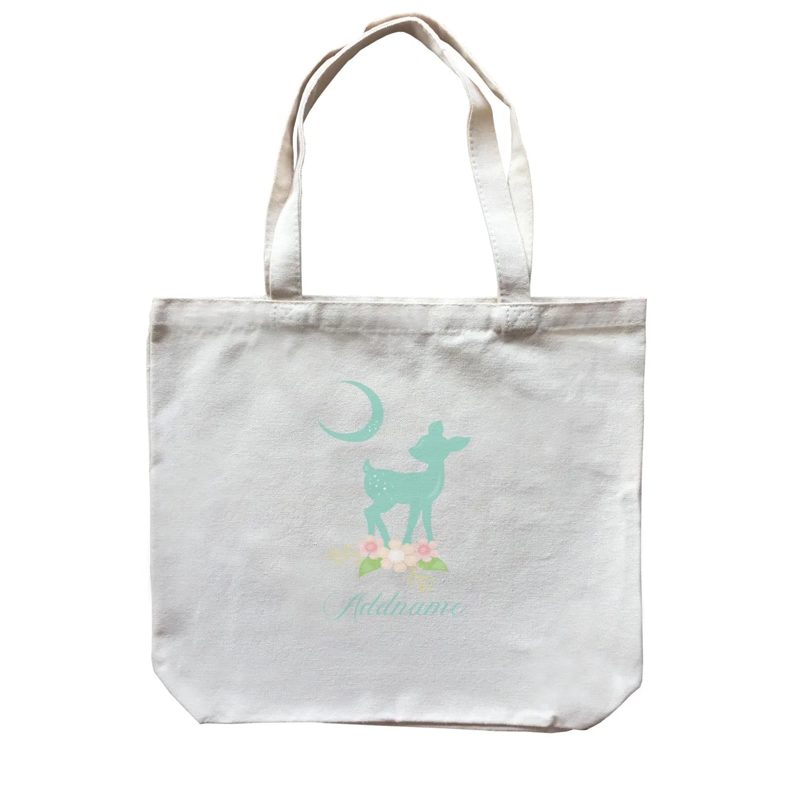 Basic Family Series Pastel Deer Green Fawn With Flower Addname Canvas Bag