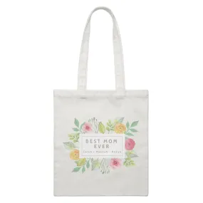 Best Mum Ever Floral Banner Personalizable with Text White Canvas Bag