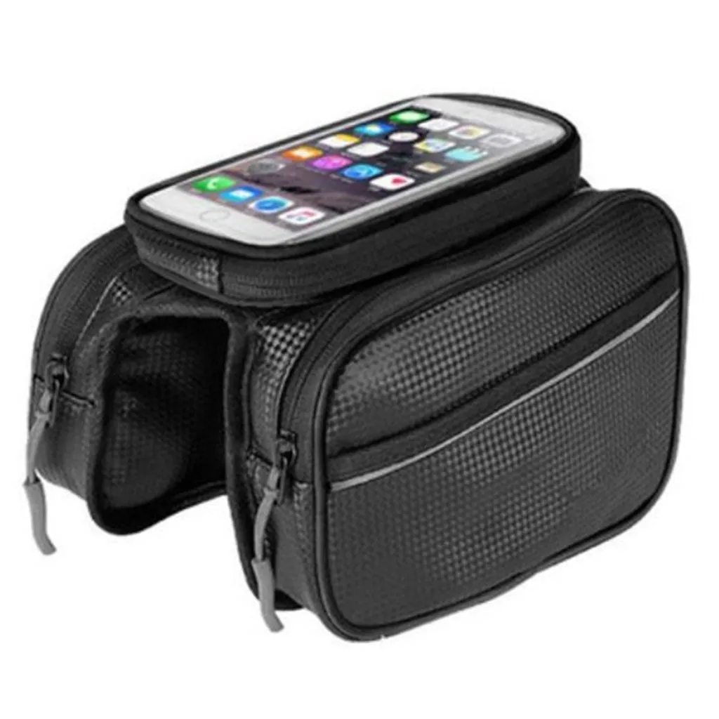 Bicycle phone holder   waterproof mount bag - Black