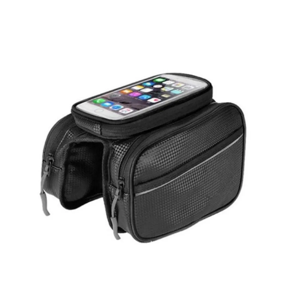 Bicycle phone holder   waterproof mount bag - Black