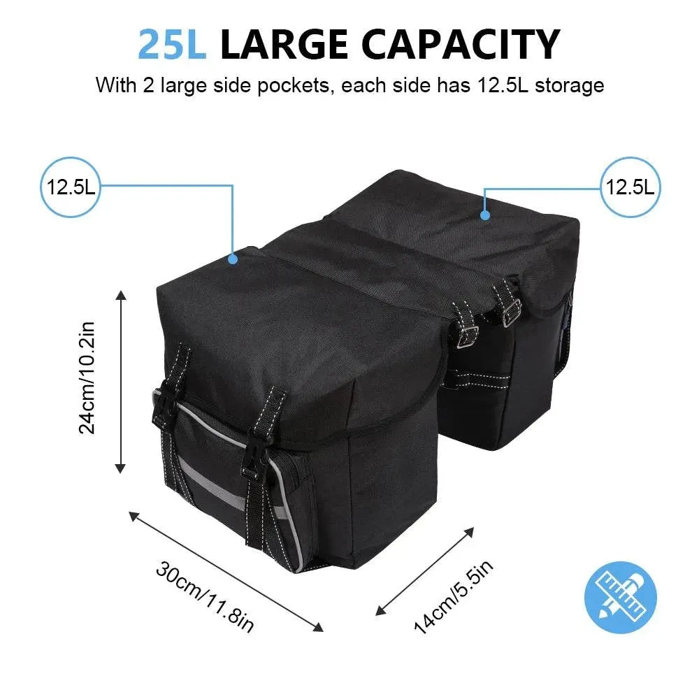 Bike Back Pannier Bicycle Rear Seat Bag Cycling Rack Grocery Pannier Road Bike Storage Bag Double Side Bag with Two Zipper Pouch