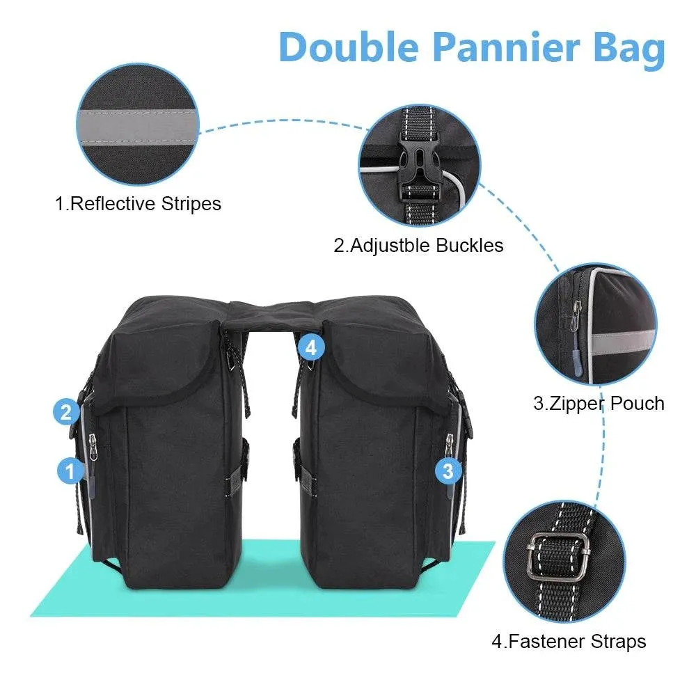 Bike Back Pannier Bicycle Rear Seat Bag Cycling Rack Grocery Pannier Road Bike Storage Bag Double Side Bag with Two Zipper Pouch