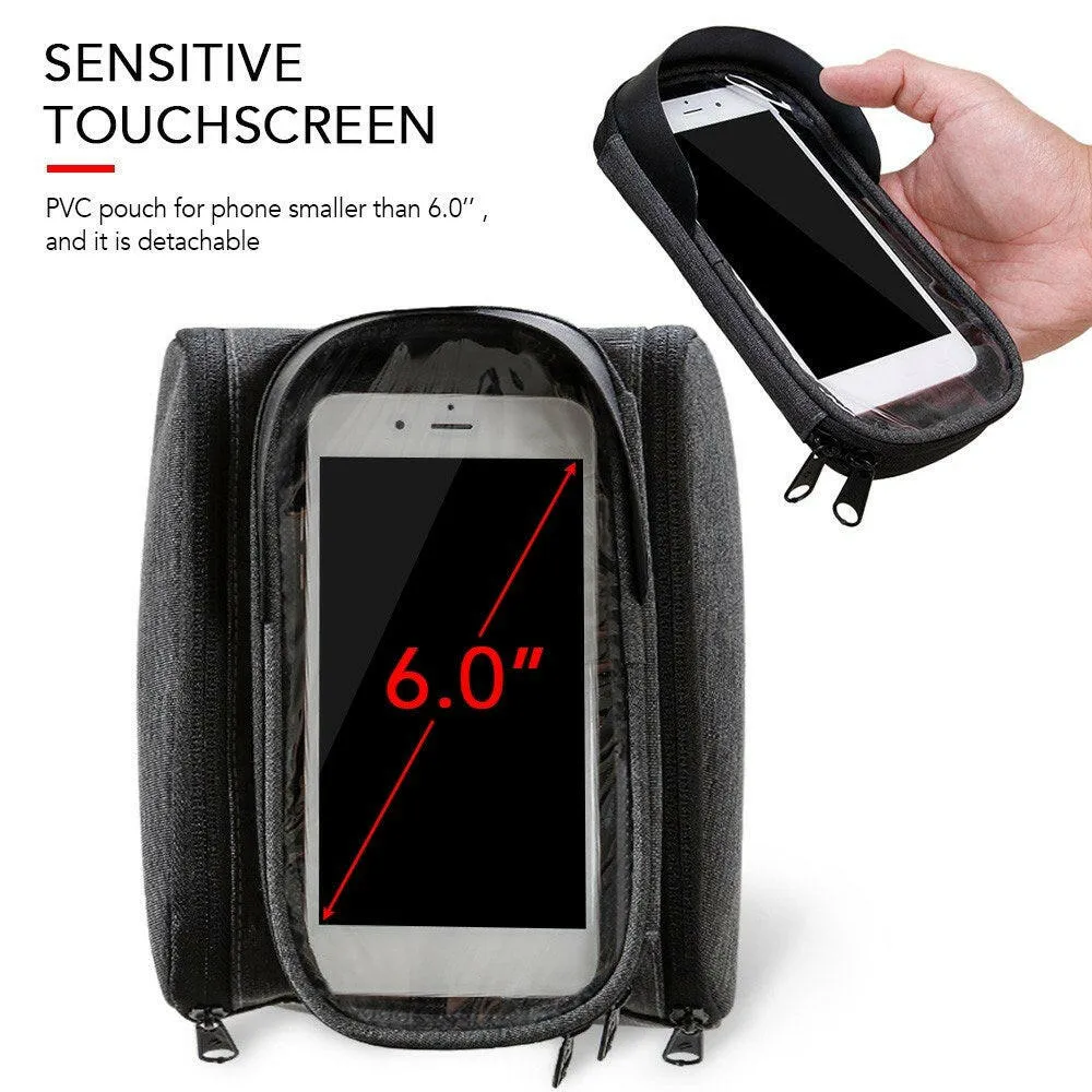 Bike Top Tube Bag Cycling Front Frame Bag Bike Bicycle Touchscreen 6 INCH Phone Pouch