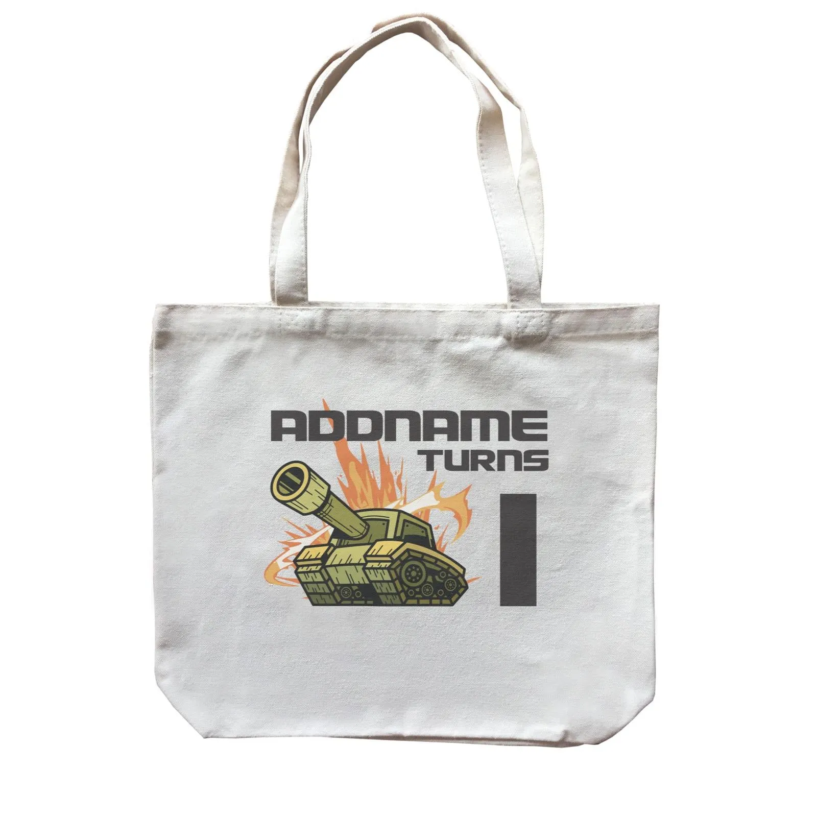 Birthday Battle Theme Tank Addname Turns 1 Canvas Bag