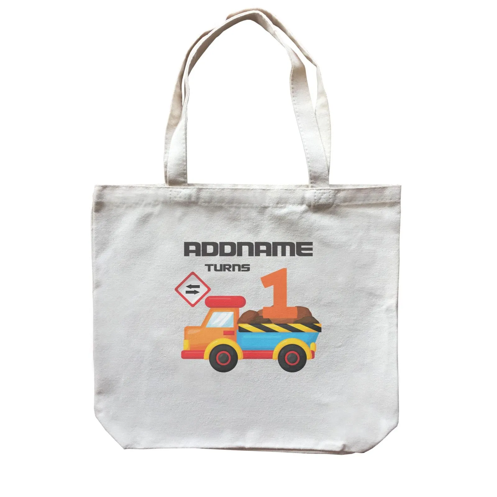 Birthday Construction Dump Truck Addname Turns 1 Canvas Bag