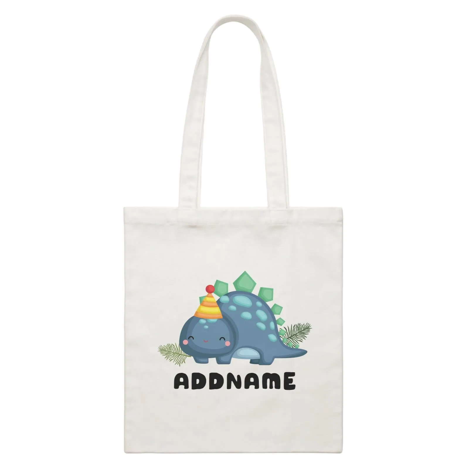 Birthday Dinosaur Happy Blue Stegosaurus Addname White Canvas Bag