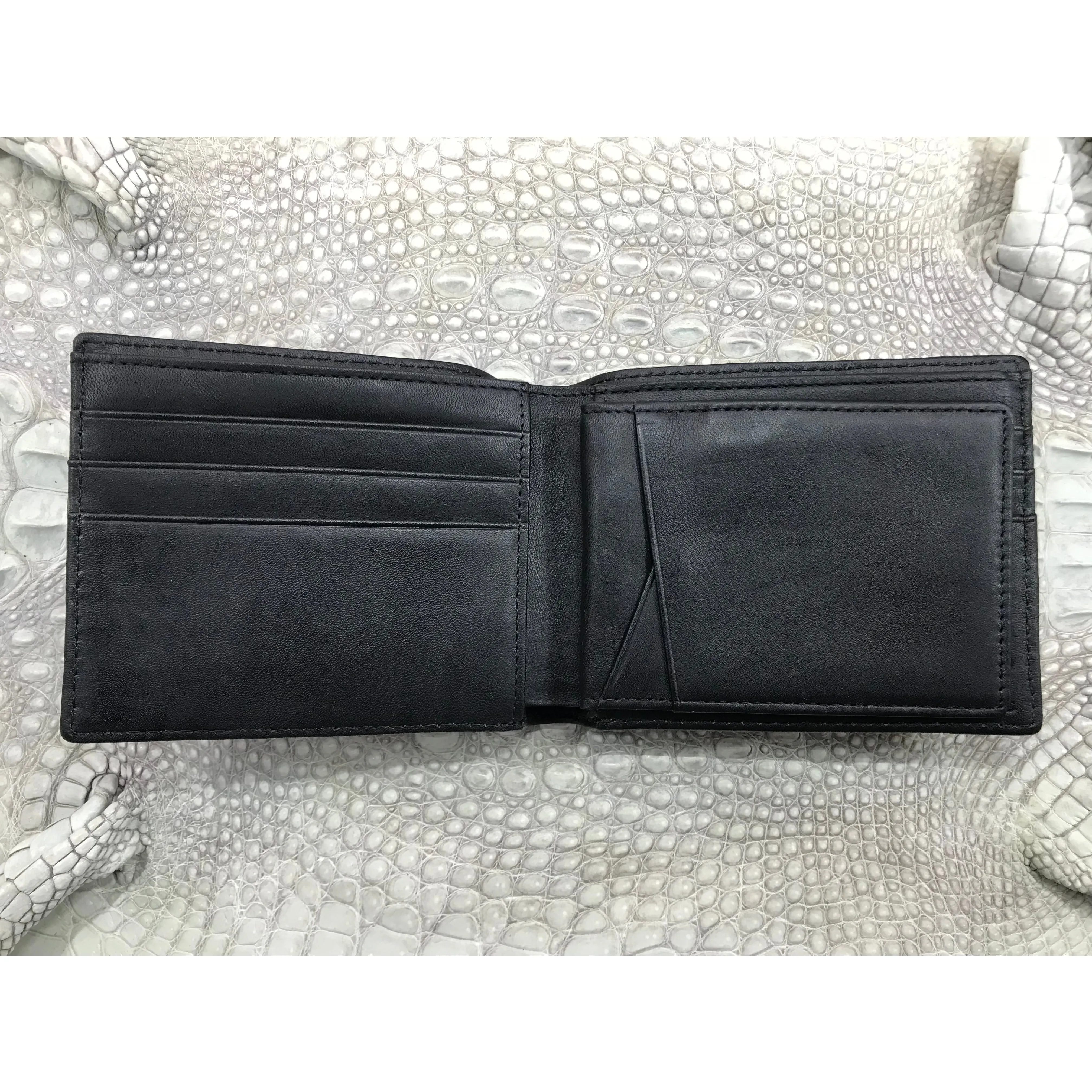 Black Alligator Horn Back Skin Bifold Wallet For Men | Handmade Crocodile Leather Wallet RFID Blocking | VL5655