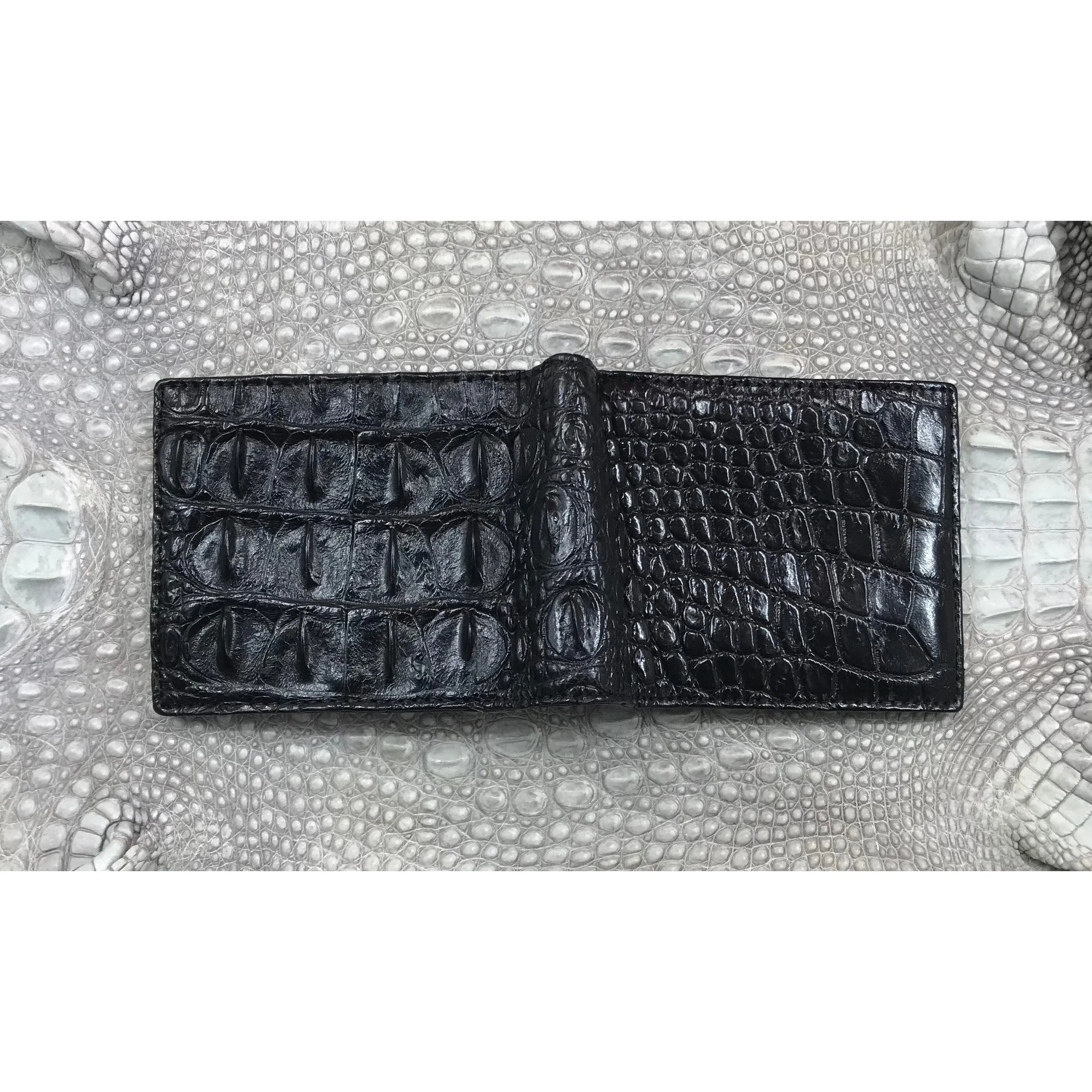 Black Alligator Skin Bifold Wallet For Men | Handmade Crocodile Leather Wallet RFID Blocking | VL5618