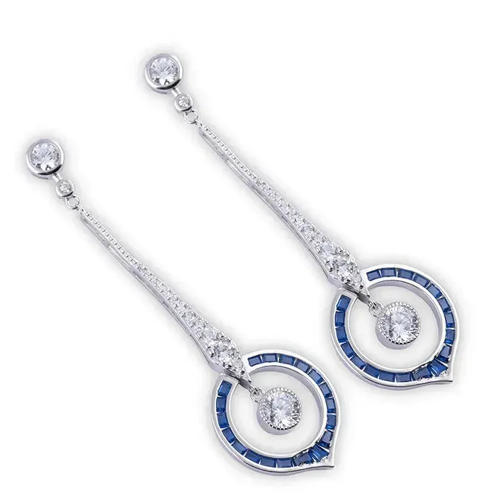 Blue and White Cz Cascade Earrings