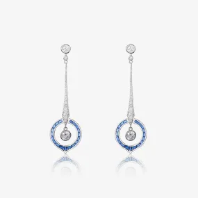 Blue and White Cz Cascade Earrings