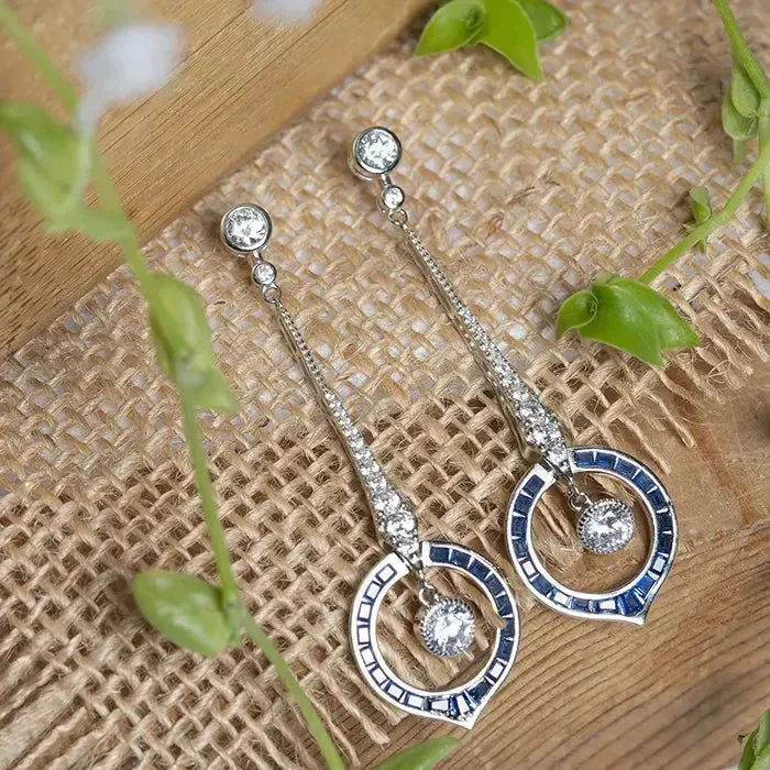 Blue and White Cz Cascade Earrings