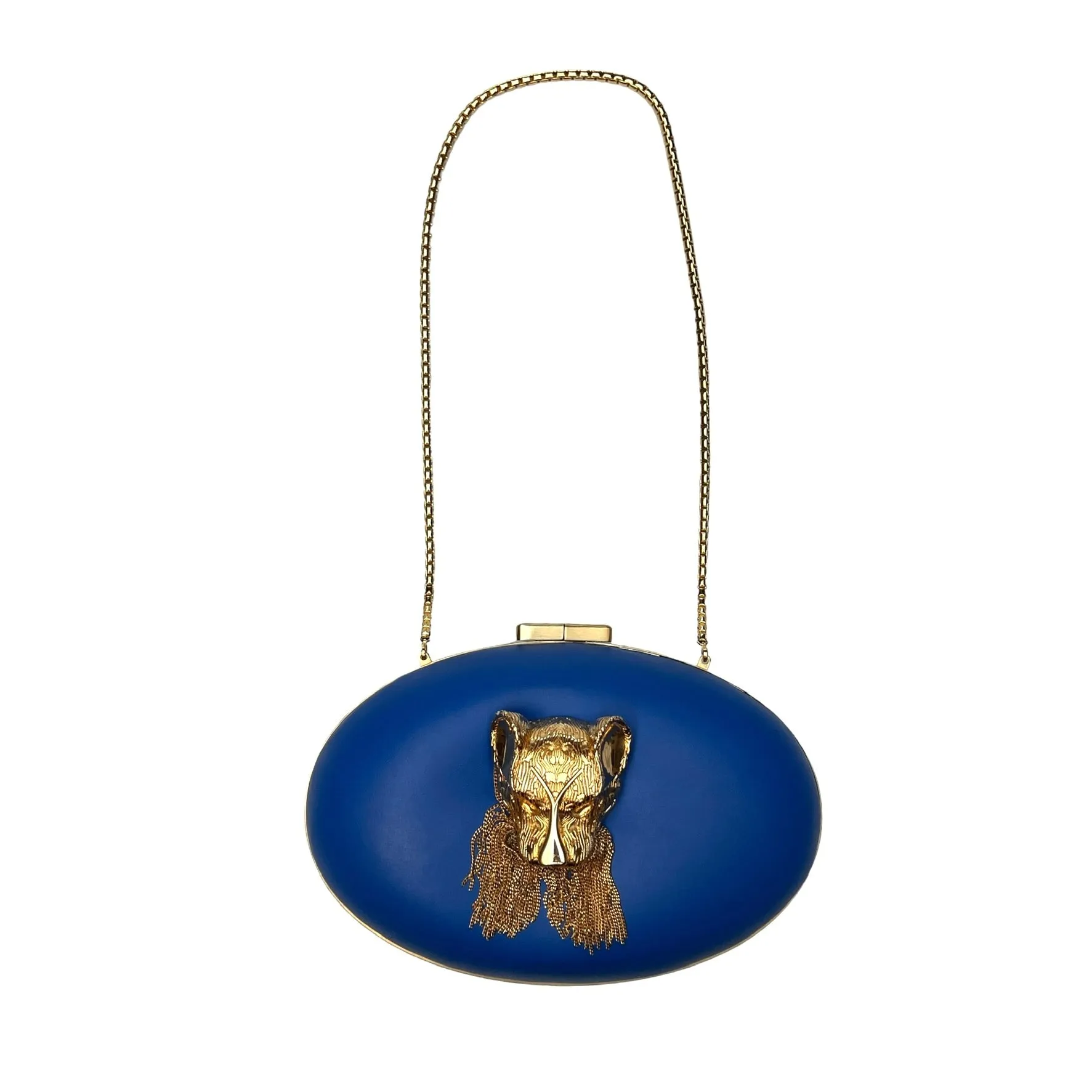 Blue Leather Oval Clutch