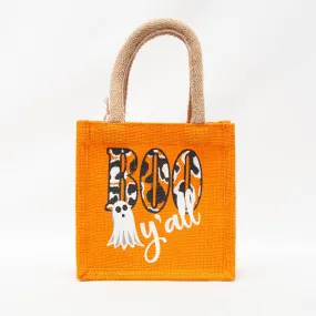 Boo Y'all Petite Gift Tote   Orange/White/Black   7x7x5