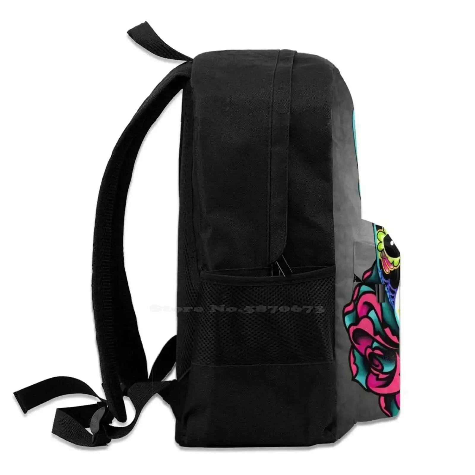 Boston Terrier In Black-Day of the Dead Sugar Skull Dog Backpack