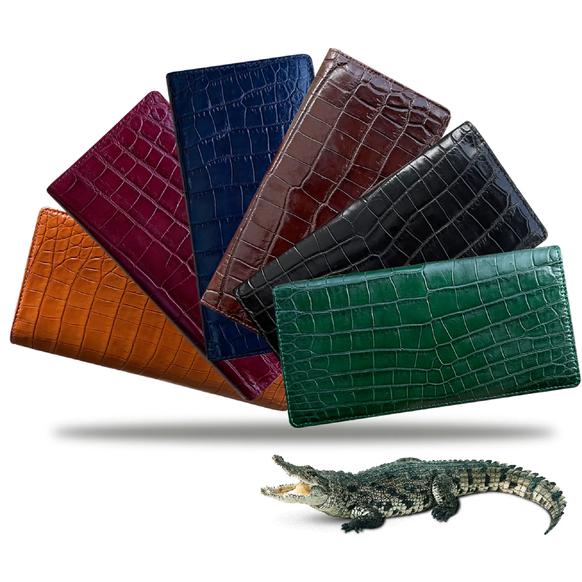 Burgundy Alligator Long Wallet For Men | Premium Crocodile Belly Leather Checkbook | RFID Blocking | LON70