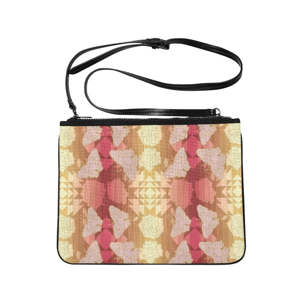 Butterfly and Roses on Geometric Slim Clutch Bag