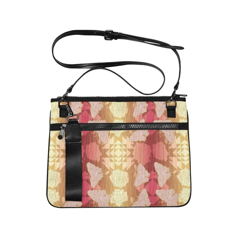 Butterfly and Roses on Geometric Slim Clutch Bag