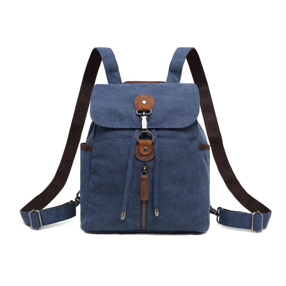 Canvas Multifunctional Bag/Backpack w/ Leather Trim - Blue